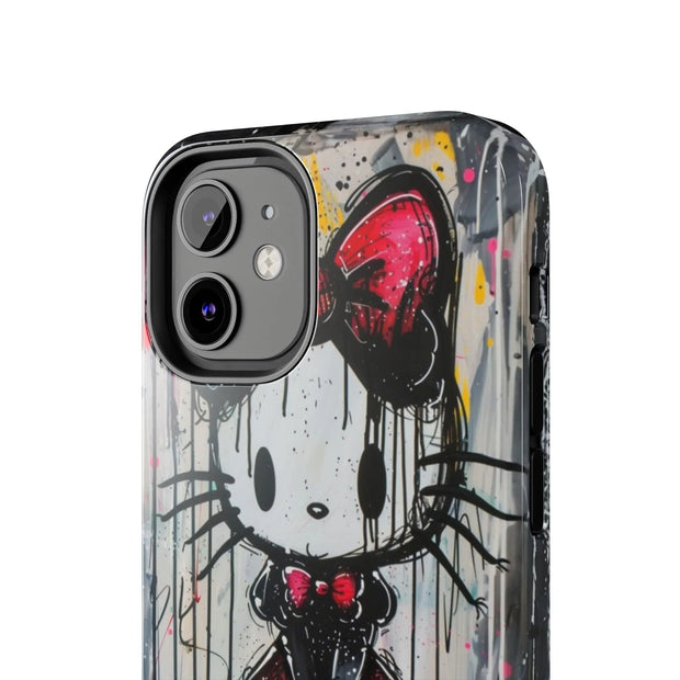 Goth Bow Cat Graffiti Pop Art Tough Phone Case LavenderCeleste