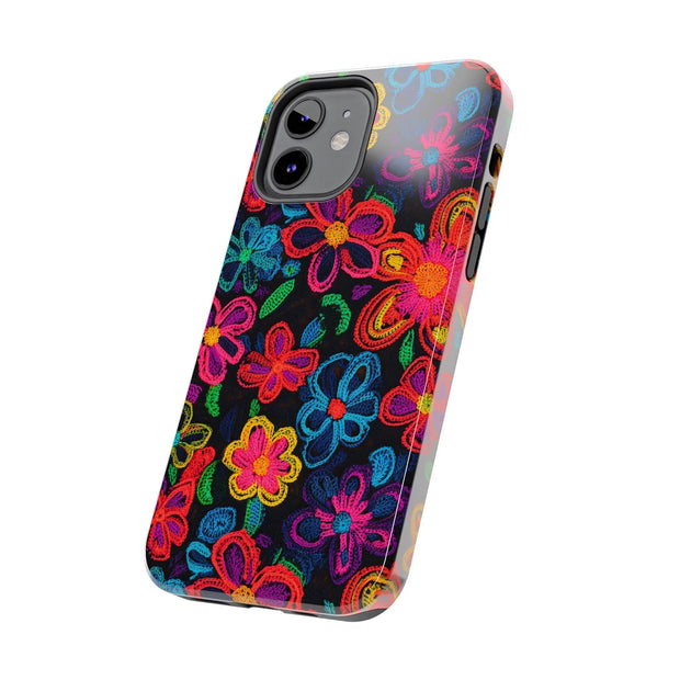 Neon Crochet Floral Tough Phone Case – Vibrant Retro Handmade Pattern Printify