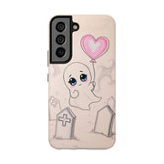 Sad Ghost with Heart Balloon Kawaii Tough Phone Case LavenderCeleste
