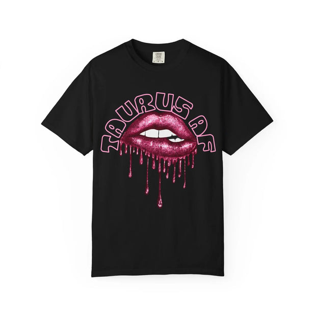 Taurus AF Glitter Lips Zodiac Comfort Colors Tee LavenderCeleste
