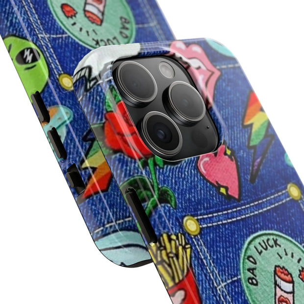 Retro Kidcore Denim Patch Tough Phone Case LavenderCeleste