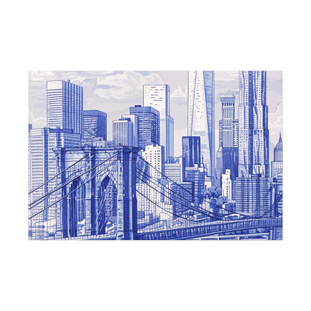 New York City Toile Art – Blue Scenic Skyline Matte Canvas Printify