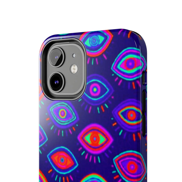 Trippy Neon Evil Eye Protective Tough Phone Case LavenderCeleste