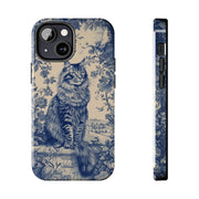 Maine Coon Toile Tough Phone Case – Vintage Blue Floral Cat Pattern - LavenderCeleste