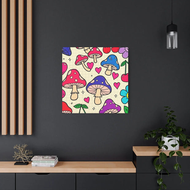 Kawaii Mushroom Cherry Flower Matte Canvas Print LavenderCeleste