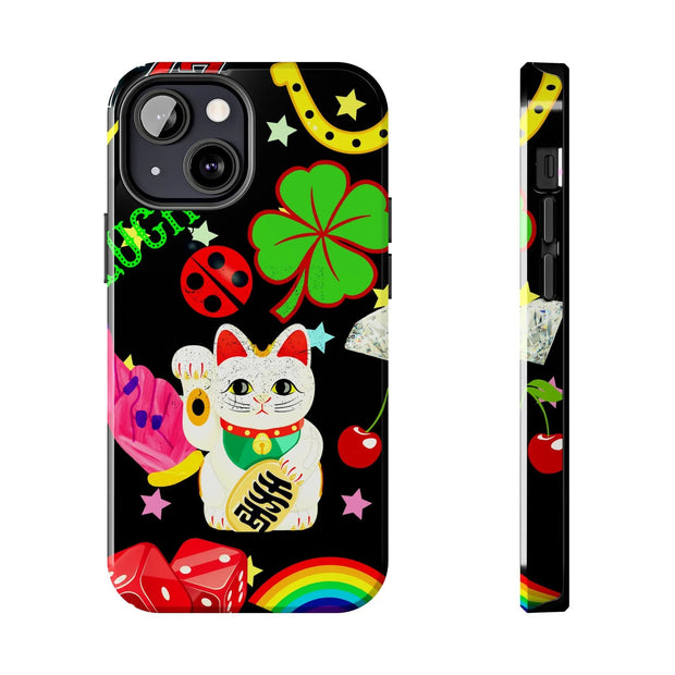 Lucky Symbols Tough Phone Case – 777 Dice Rainbow Maneki Neko Design - LavenderCeleste