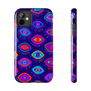 Trippy Neon Evil Eye Protective Tough Phone Case LavenderCeleste