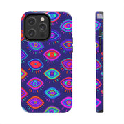 Trippy Neon Evil Eye Protective Tough Phone Case LavenderCeleste