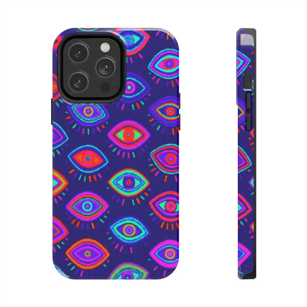 Trippy Neon Evil Eye Protective Tough Phone Case LavenderCeleste