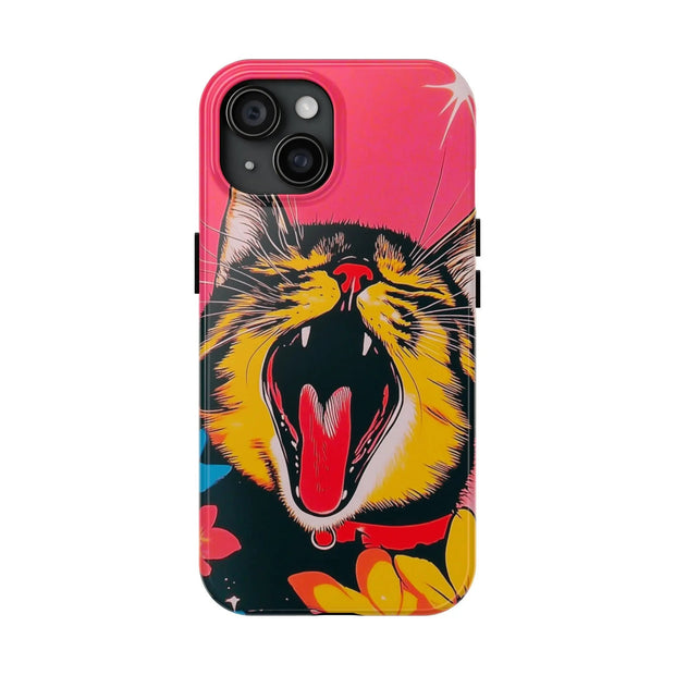 Yawning Cat Pop Art Bright Retro Aesthetic Tough Phone Case LavenderCeleste