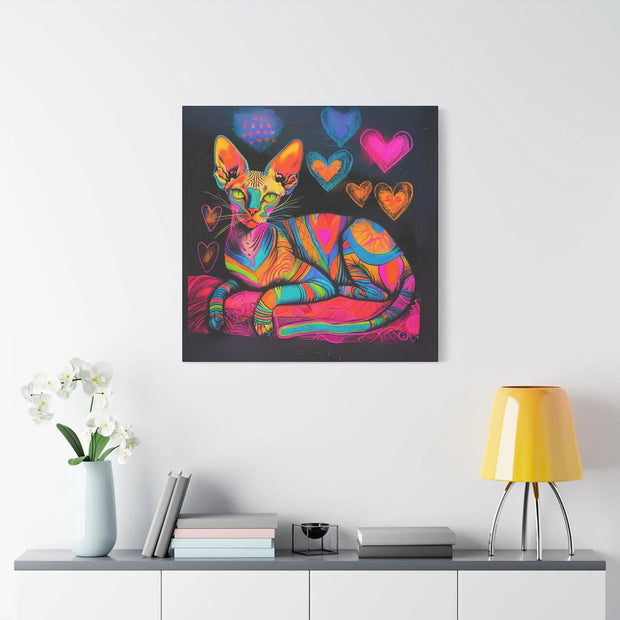Neon Sphynx Love Pop Art Matte Canvas Wall Art LavenderCeleste