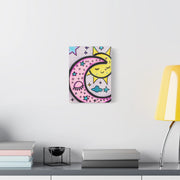 Kawaii Sun and Moon Doodle Matte Canvas Art Print LavenderCeleste