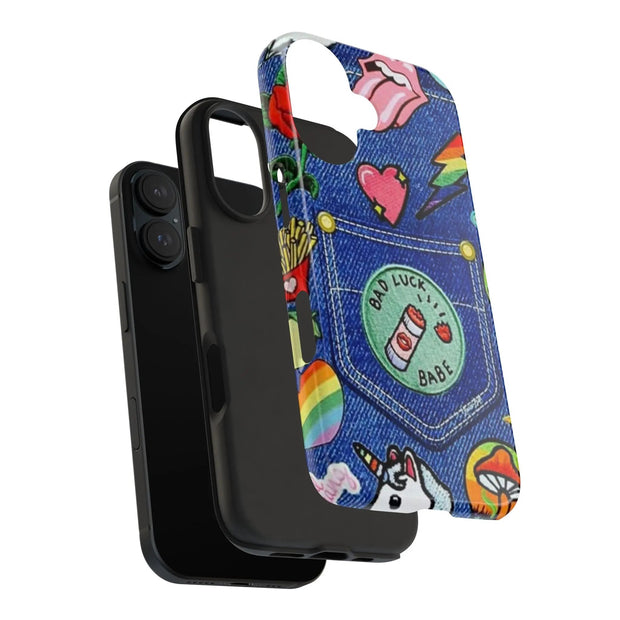 Retro Kidcore Denim Patch Tough Phone Case LavenderCeleste