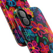 Neon Crochet Floral Tough Phone Case – Vibrant Retro Handmade Pattern LavenderCeleste