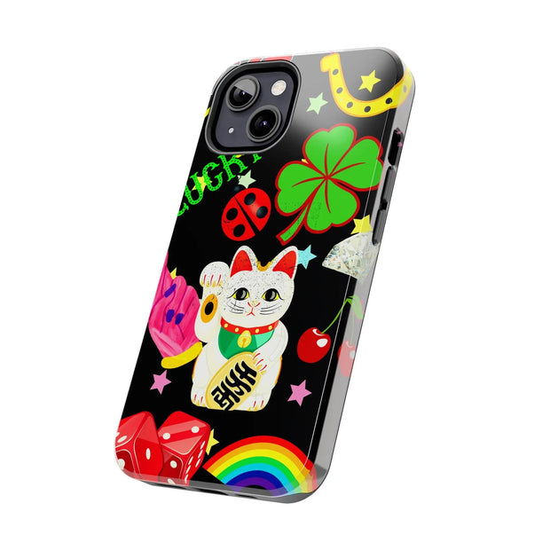 Lucky Symbols Tough Phone Case – 777 Dice Rainbow Maneki Neko Design - LavenderCeleste