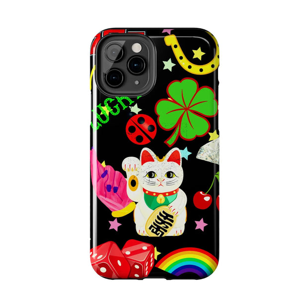 Lucky Symbols Tough Phone Case – 777 Dice Rainbow Maneki Neko Design - LavenderCeleste