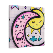 Kawaii Sun and Moon Doodle Matte Canvas Art Print LavenderCeleste