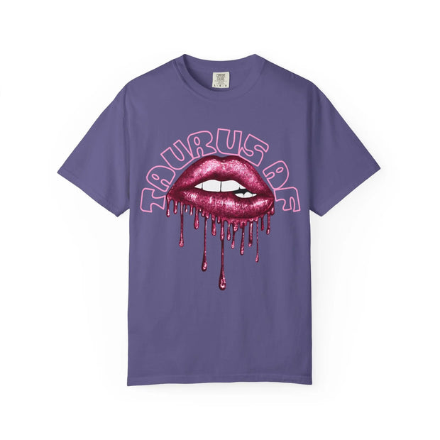 Taurus AF Glitter Lips Zodiac Comfort Colors Tee LavenderCeleste