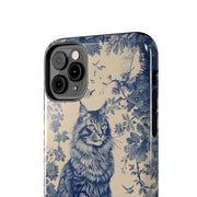 Maine Coon Toile Tough Phone Case – Vintage Blue Floral Cat Pattern - LavenderCeleste