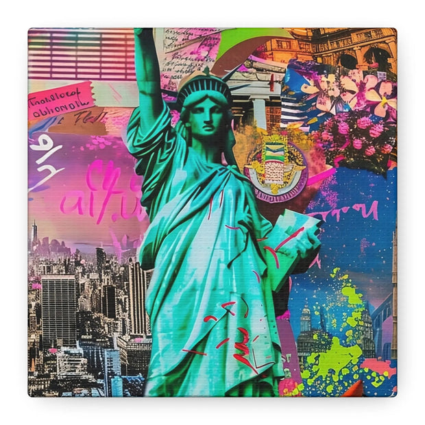 Vibrant New York Collage Matte Canvas – Statue of Liberty Pop Art Printify
