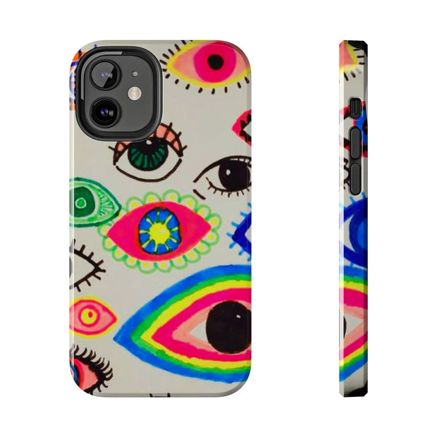 White Neon Evil Eye Psychedelic Pattern Tough Phone Case LavenderCeleste