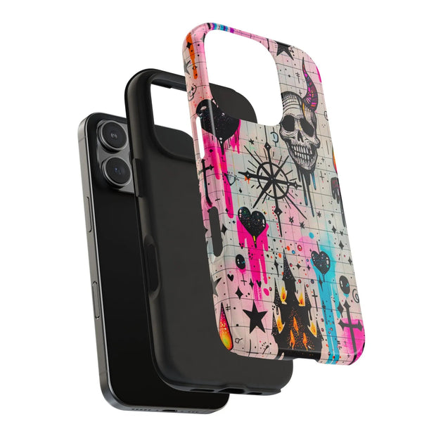 Skull Occult Neon Drip Pastel Goth Tough Phone Case LavenderCeleste