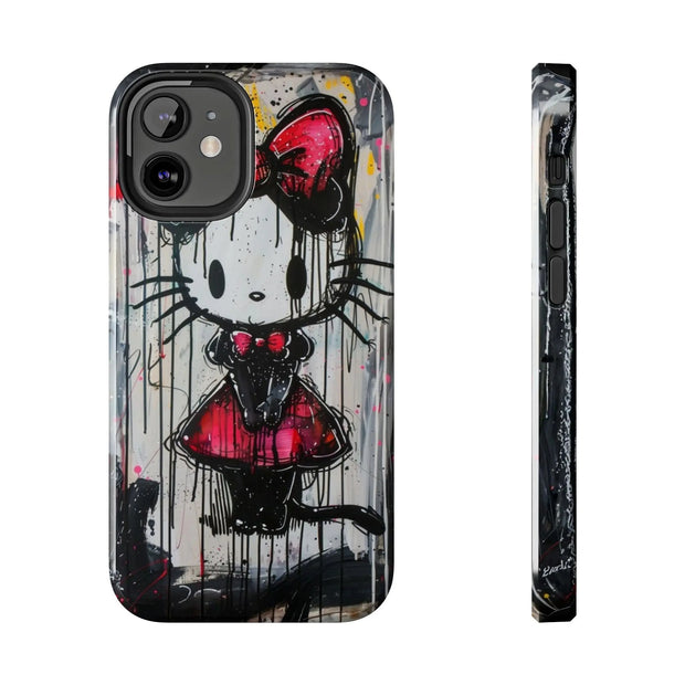 Goth Bow Cat Graffiti Pop Art Tough Phone Case LavenderCeleste