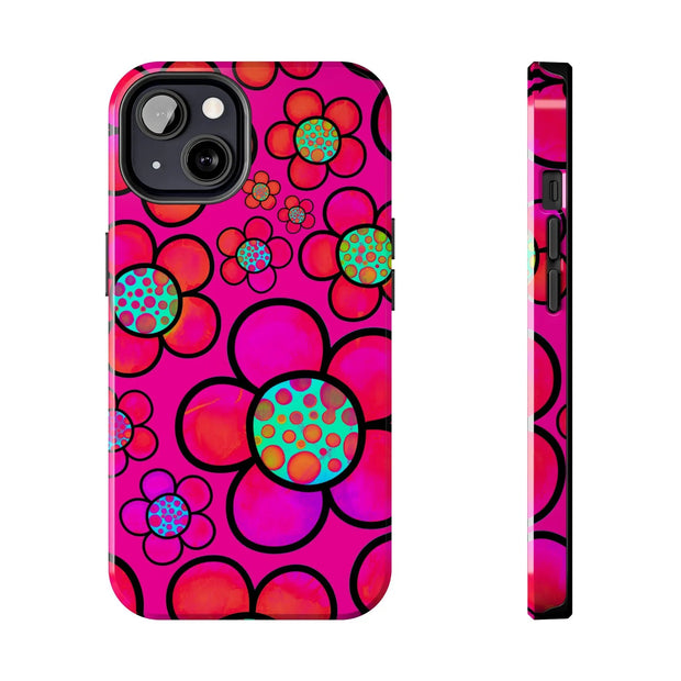 Hot Pink Retro Flower Power Tough Phone Case LavenderCeleste