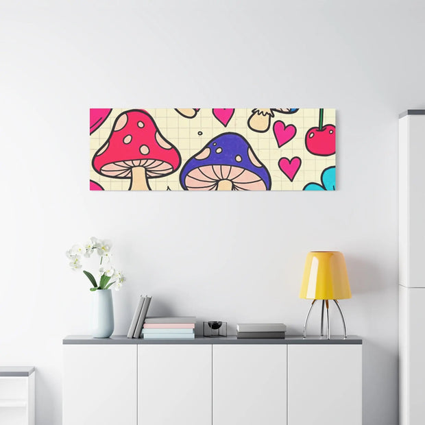 Kawaii Mushroom Cherry Flower Matte Canvas Print LavenderCeleste