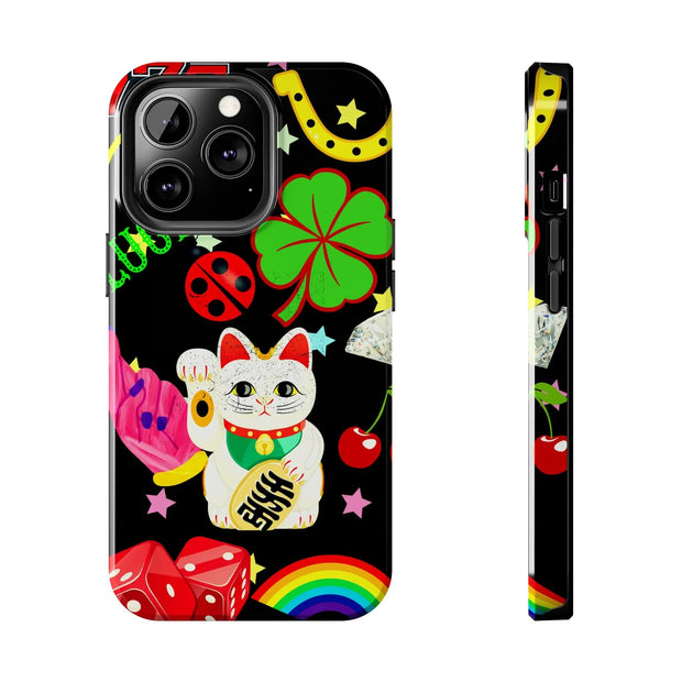 Lucky Symbols Tough Phone Case – 777 Dice Rainbow Maneki Neko Design - LavenderCeleste