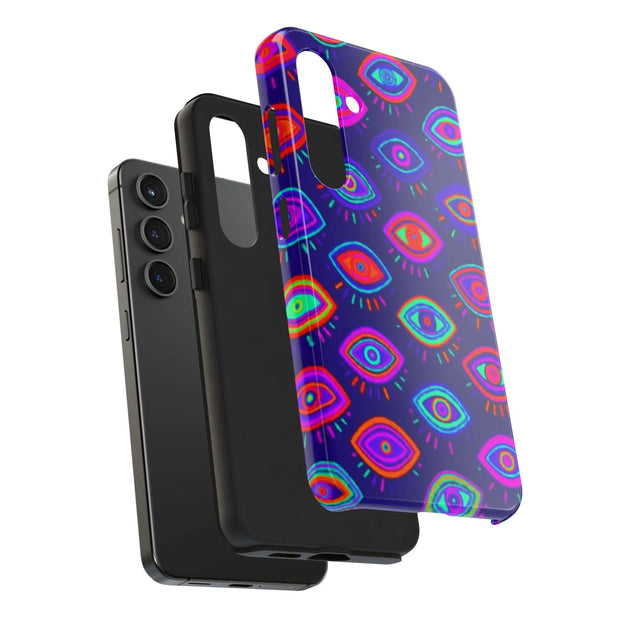 Trippy Neon Evil Eye Protective Tough Phone Case LavenderCeleste