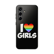 I Love Girls Pride Tough Phone Case – LGBTQ+ Rainbow Heart Design