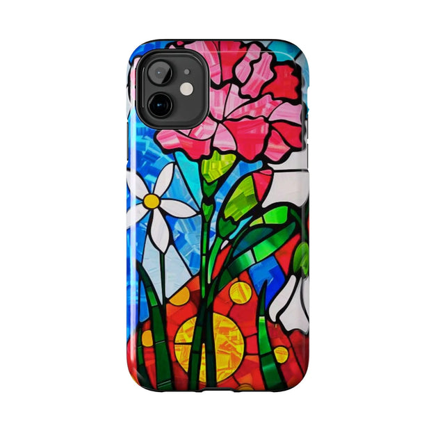 January Carnation Stained Glass Birth Flower Tough Phone Case
