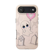 Sad Ghost with Heart Balloon Kawaii Tough Phone Case LavenderCeleste