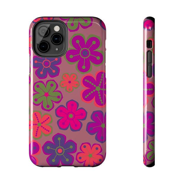 Retro Neon Groovy Flowers Tough Phone Case – 70s Psychedelic Floral Pattern Printify