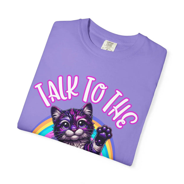 Talk to the Jellybeans Rainbow Cat Comfort Colors Tee LavenderCeleste