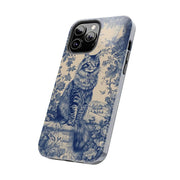 Maine Coon Toile Tough Phone Case – Vintage Blue Floral Cat Pattern - LavenderCeleste