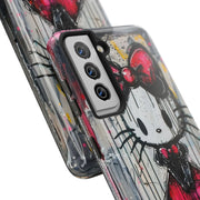 Goth Bow Cat Graffiti Pop Art Tough Phone Case LavenderCeleste