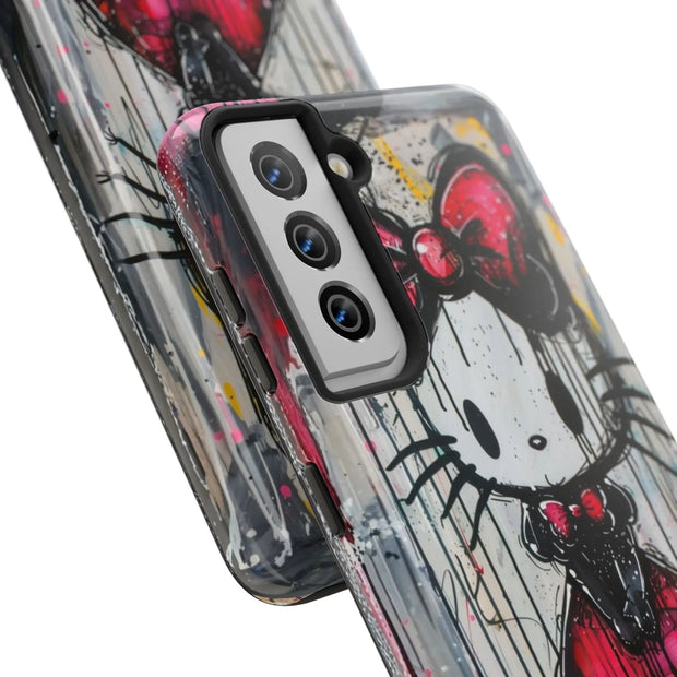 Goth Bow Cat Graffiti Pop Art Tough Phone Case LavenderCeleste
