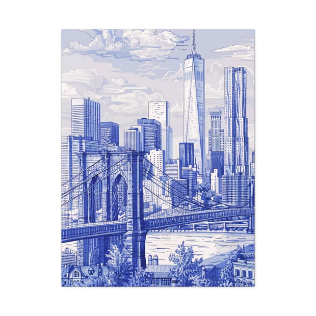 New York City Toile Art – Blue Scenic Skyline Matte Canvas Printify
