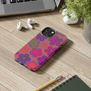 Retro Neon Groovy Flowers Tough Phone Case – 70s Psychedelic Floral Pattern LavenderCeleste
