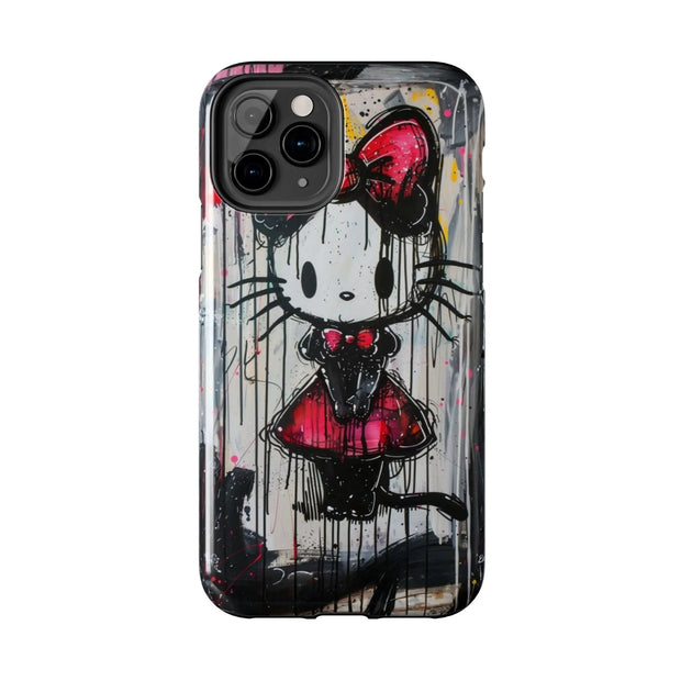 Goth Bow Cat Graffiti Pop Art Tough Phone Case LavenderCeleste
