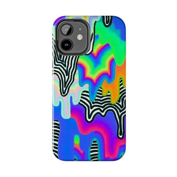 Trippy Technicolor Drip Retro Tough Phone Case LavenderCeleste