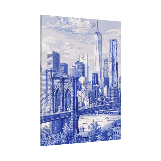 New York City Toile Art – Blue Scenic Skyline Matte Canvas LavenderCeleste