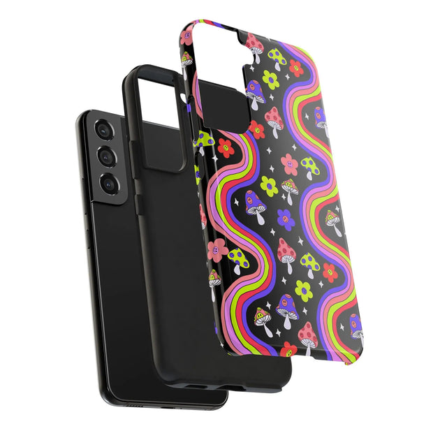 Groovy Mushroom Rainbow Tough Phone Case LavenderCeleste