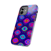 Trippy Neon Evil Eye Protective Tough Phone Case LavenderCeleste