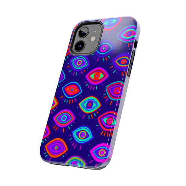 Trippy Neon Evil Eye Protective Tough Phone Case LavenderCeleste