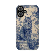 Maine Coon Toile Tough Phone Case – Vintage Blue Floral Cat Pattern - LavenderCeleste