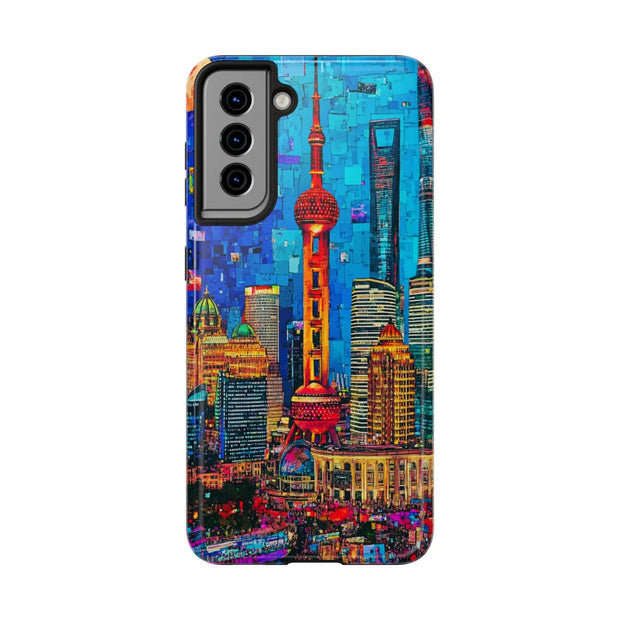 Shanghai Skyline Collage Pop Art Tough Phone Case LavenderCeleste