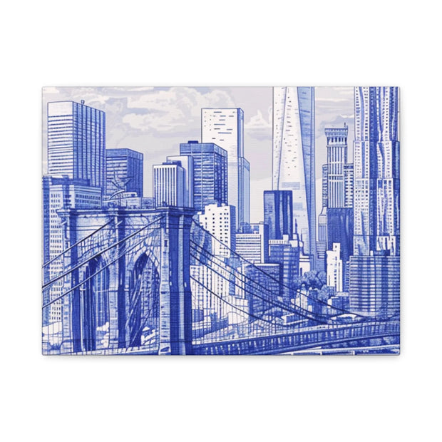 New York City Toile Art – Blue Scenic Skyline Matte Canvas Printify